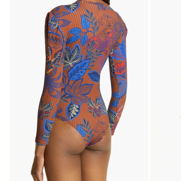 NWT $130 FARM Rio Rib Jungle Foliage Long Sleeve Stretch Organic Cotton Bodysuit - Picture 3 of 7